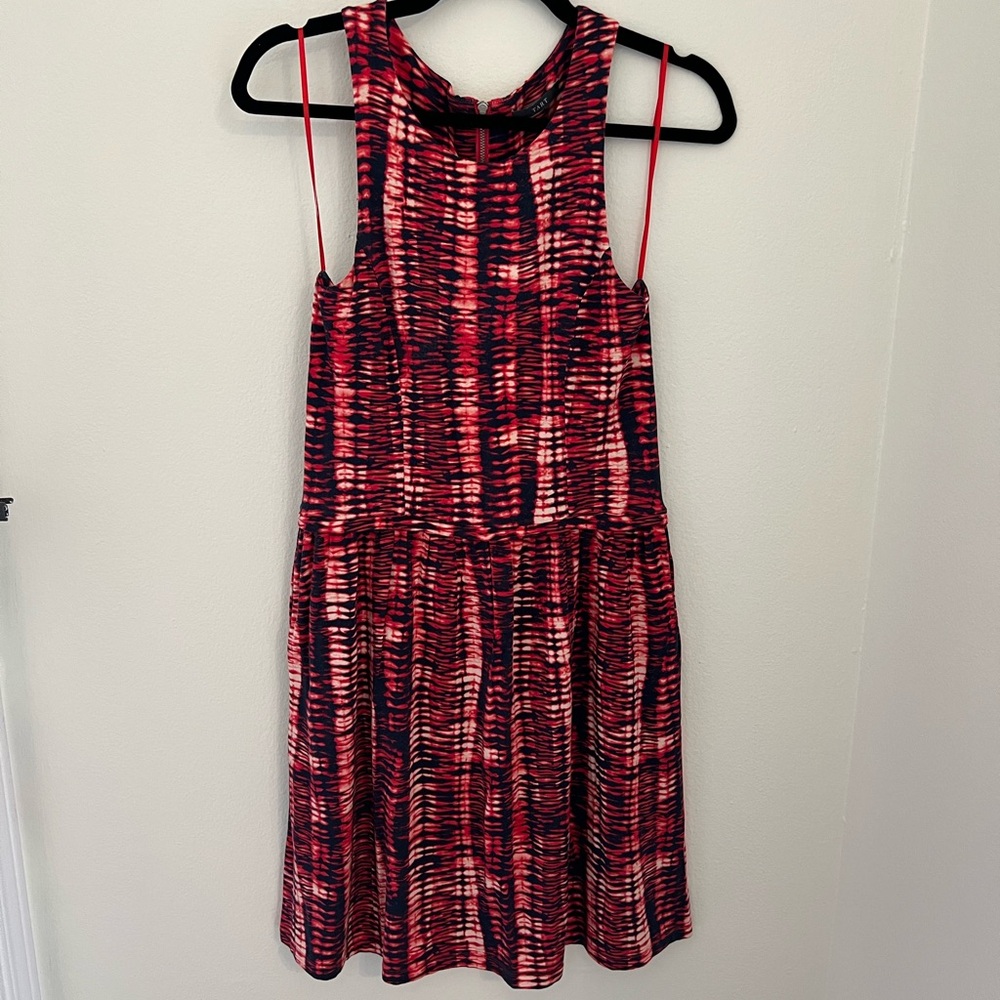 Tart red and black tie dye stretchy mini dress
